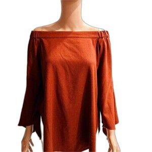 Tibi Rust Brown Off-the-Shoulder Poplin Tunic Blouse Top Size 4